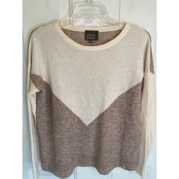 WOMENS LEO & SAGE WOMENS TAUPE CREAM WOOL CASHMERE CREW-NECK SWEATER SZ SMALL - Picture 5 of 5
